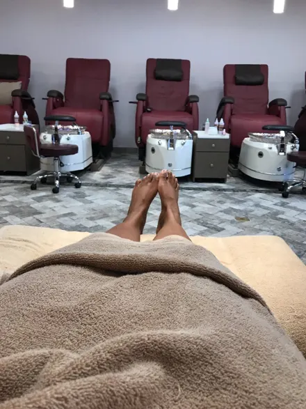Resting in the recliner during a spa pedicure